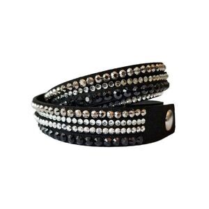 Black Multi Strap Rhinestone Snap Bracelet